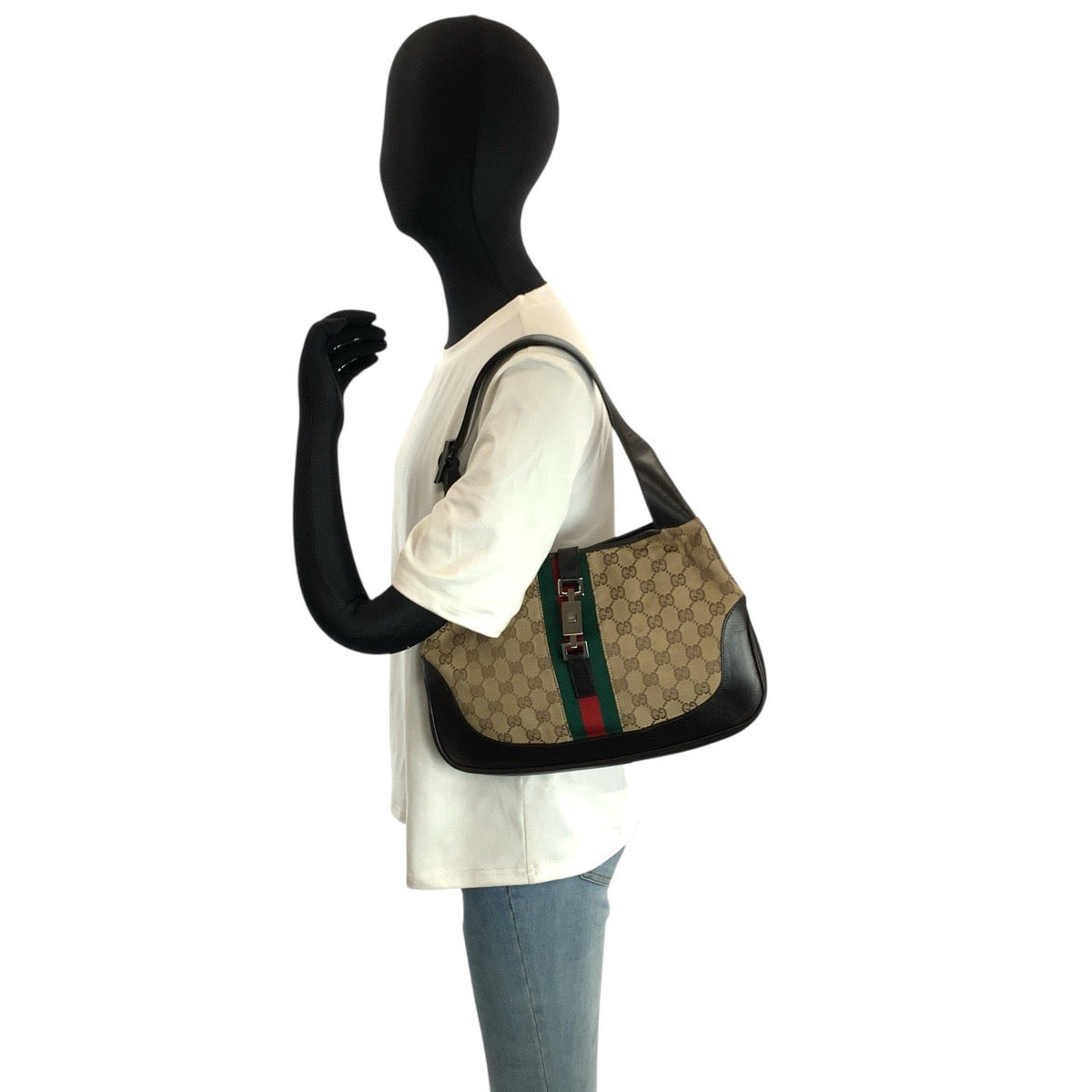 24142
GUCCI グッチ シェリーライン ジャッキー ベージュ ブラウン GGキャンバス / レザー 001 3306 ショルダーバッグ ハンドバッグ レディース AB42