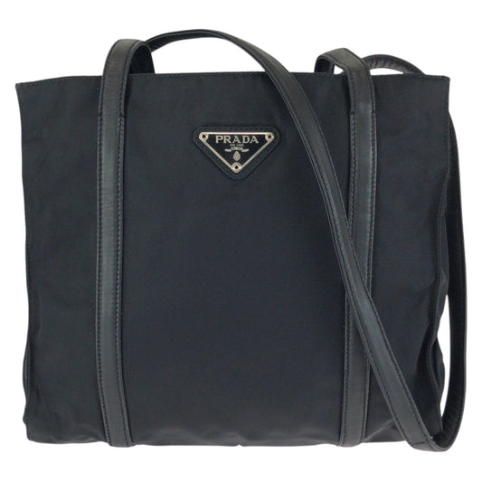 24143
PRADA プラダ テスート 三角ロゴプレート ブラック 黒 シルバー金具 ナイロン / レザー ショルダーバッグ レディース AB30
