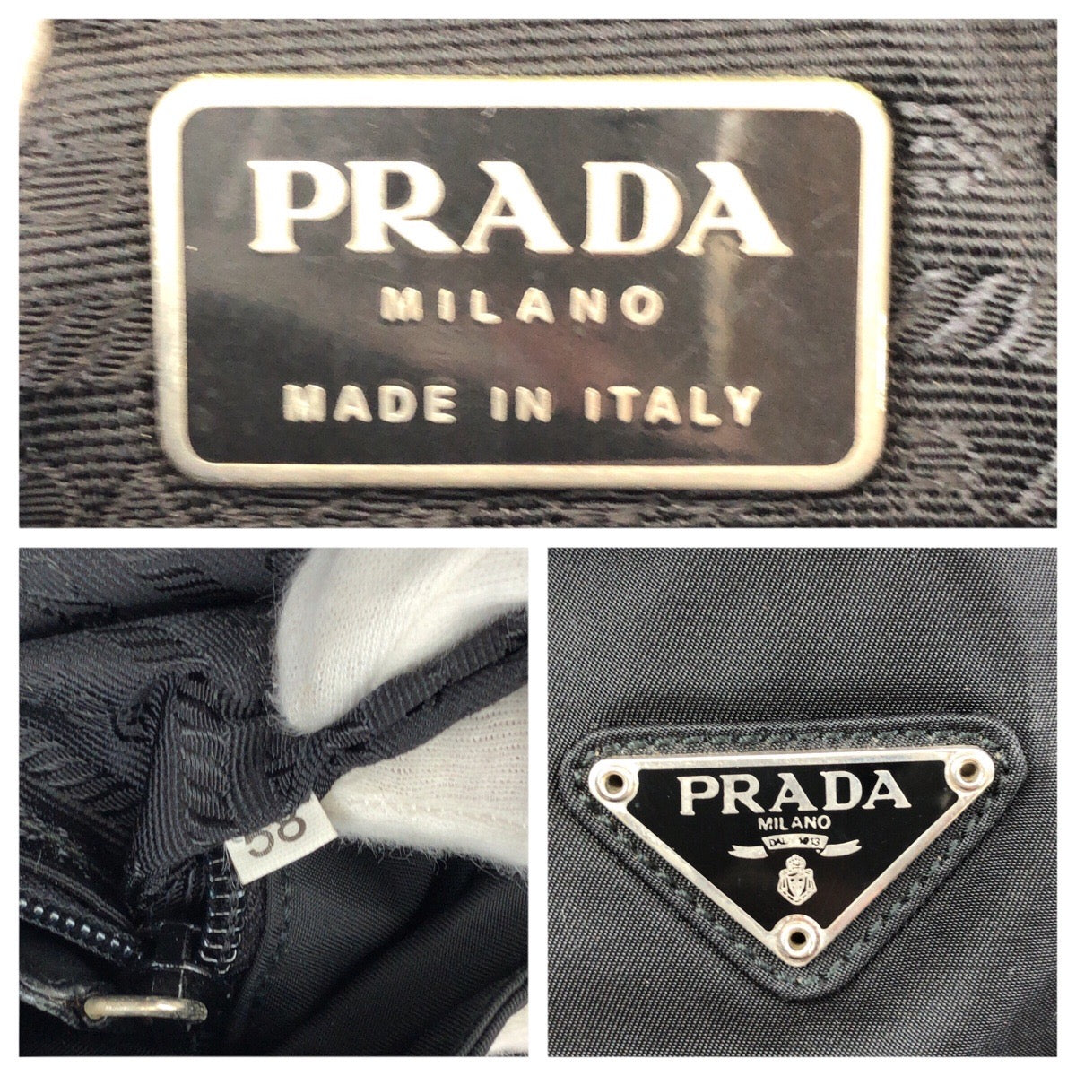 24143
PRADA プラダ テスート 三角ロゴプレート ブラック 黒 シルバー金具 ナイロン / レザー ショルダーバッグ レディース AB30