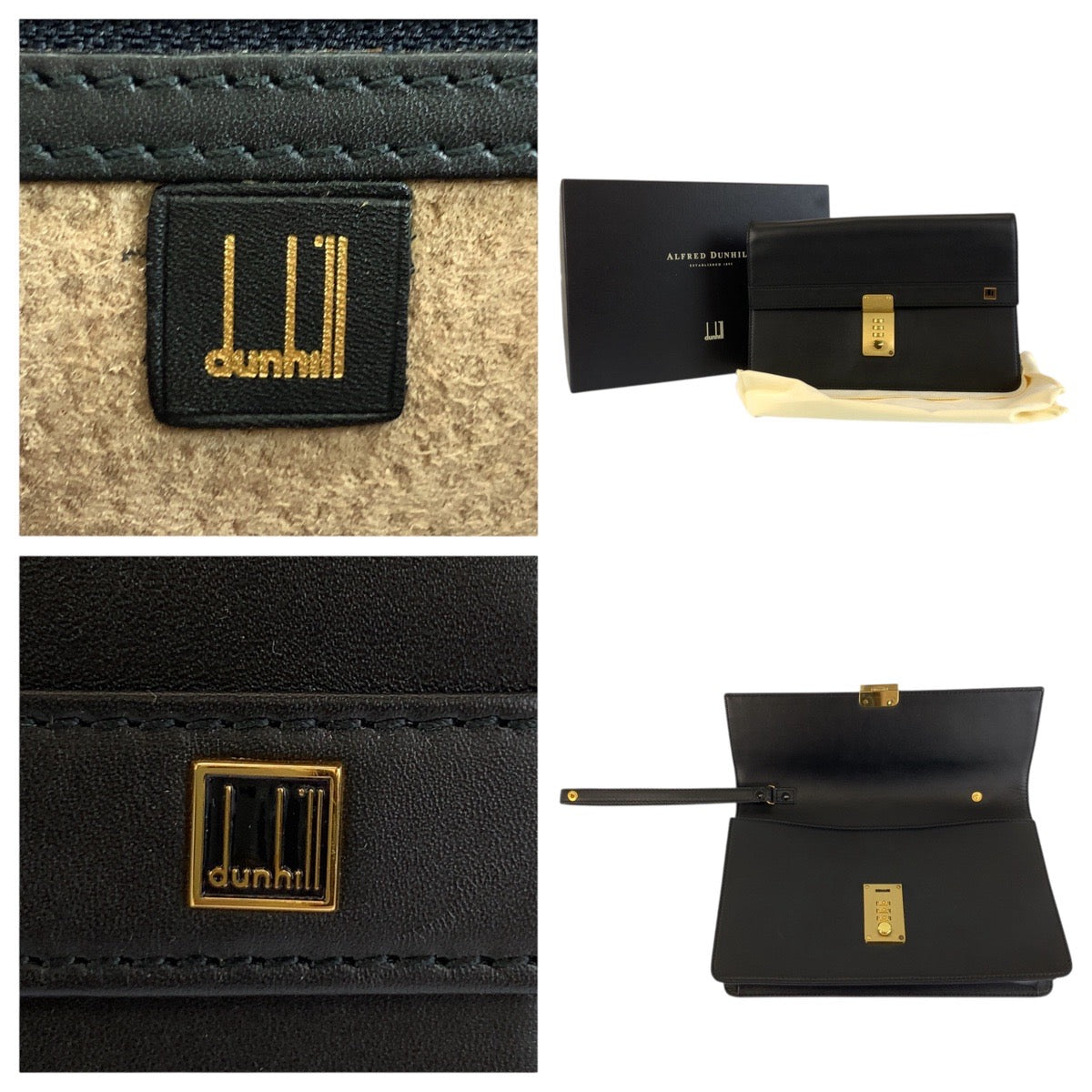 24144
Dunhill ダンヒル ブラック 黒 ゴールド金具 レザー クラッチバッグ セカンドバッグ メンズ ABP16