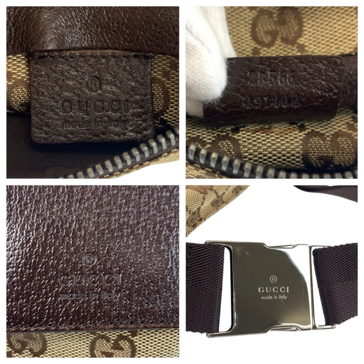 24146
GUCCI グッチ ブラウン ベージュ GGキャンバス / レザー 28566 ボディバッグ ウエストポーチ 男女兼用 メンズ AB42