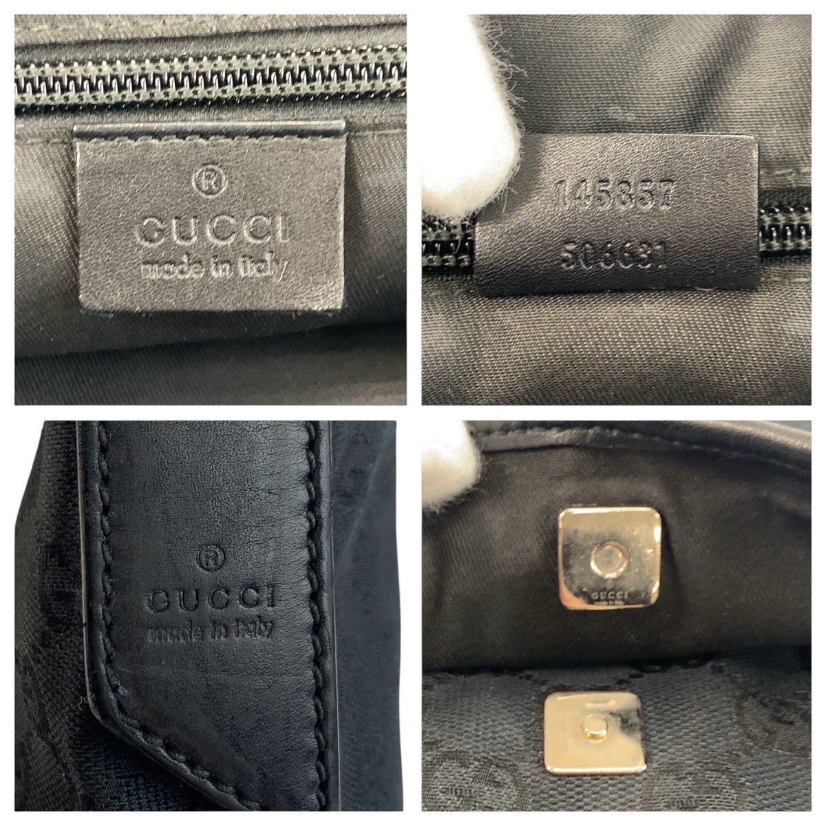 24149
GUCCI グッチ ブラック 黒 GGキャンバス / レザー 145857 ショルダーバッグ ポシェット レディース AB44