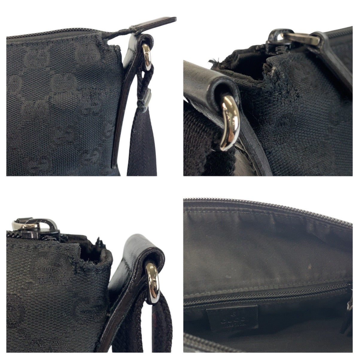 24149
GUCCI グッチ ブラック 黒 GGキャンバス / レザー 145857 ショルダーバッグ ポシェット レディース AB44