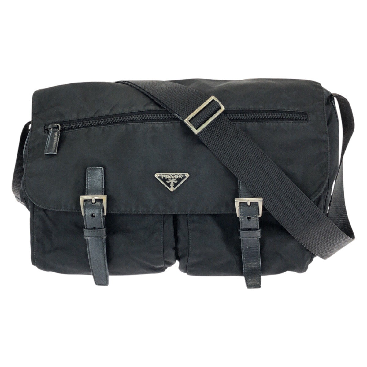 24152
PRADA プラダ テスート 三角ロゴプレート ブラック 黒 シルバー金具 ナイロン / レザー ショルダーバッグ メッセンジャーバッグ レディース AB35