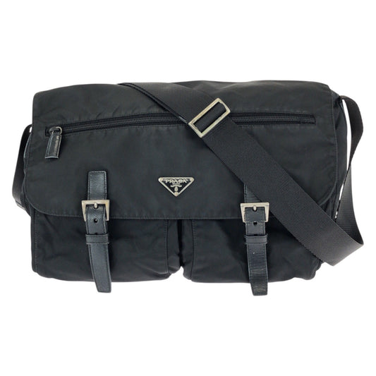 24152
PRADA プラダ テスート 三角ロゴプレート ブラック 黒 シルバー金具 ナイロン / レザー ショルダーバッグ メッセンジャーバッグ レディース AB35