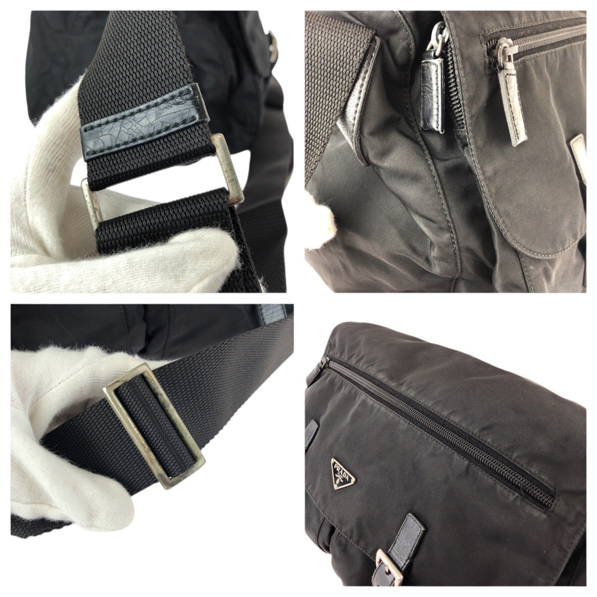 24152
PRADA プラダ テスート 三角ロゴプレート ブラック 黒 シルバー金具 ナイロン / レザー ショルダーバッグ メッセンジャーバッグ レディース AB35
