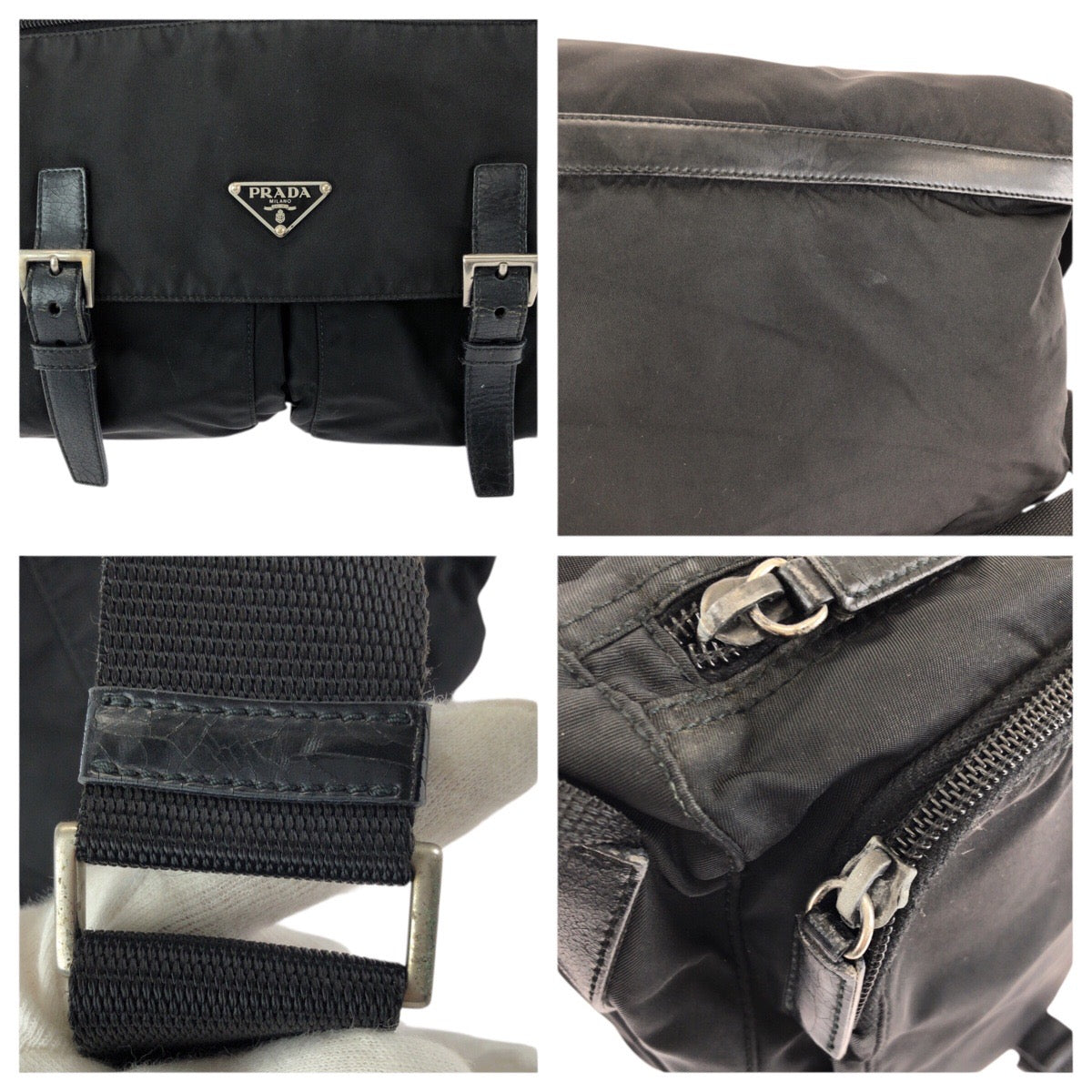 24152
PRADA プラダ テスート 三角ロゴプレート ブラック 黒 シルバー金具 ナイロン / レザー ショルダーバッグ メッセンジャーバッグ レディース AB35