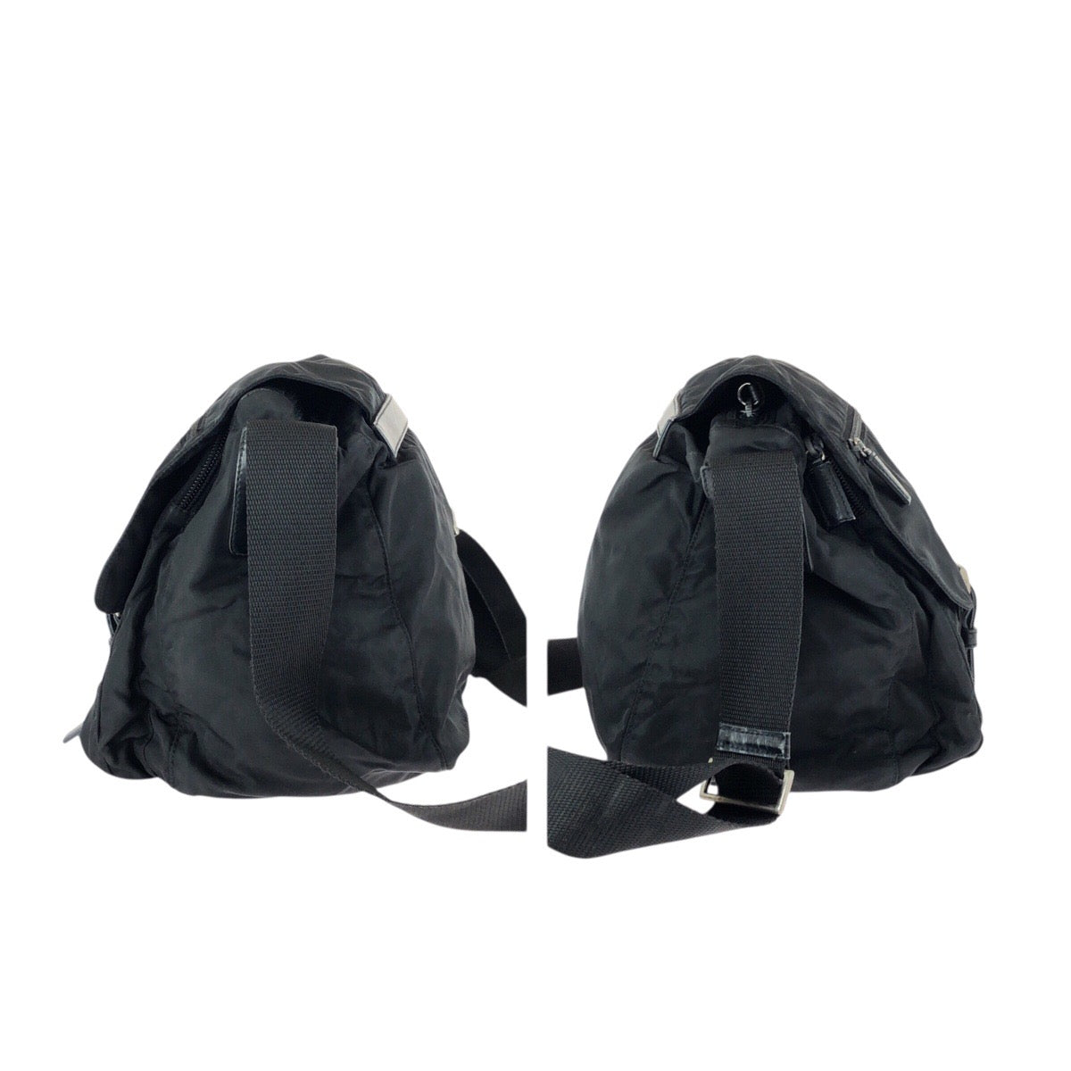 24152
PRADA プラダ テスート 三角ロゴプレート ブラック 黒 シルバー金具 ナイロン / レザー ショルダーバッグ メッセンジャーバッグ レディース AB35