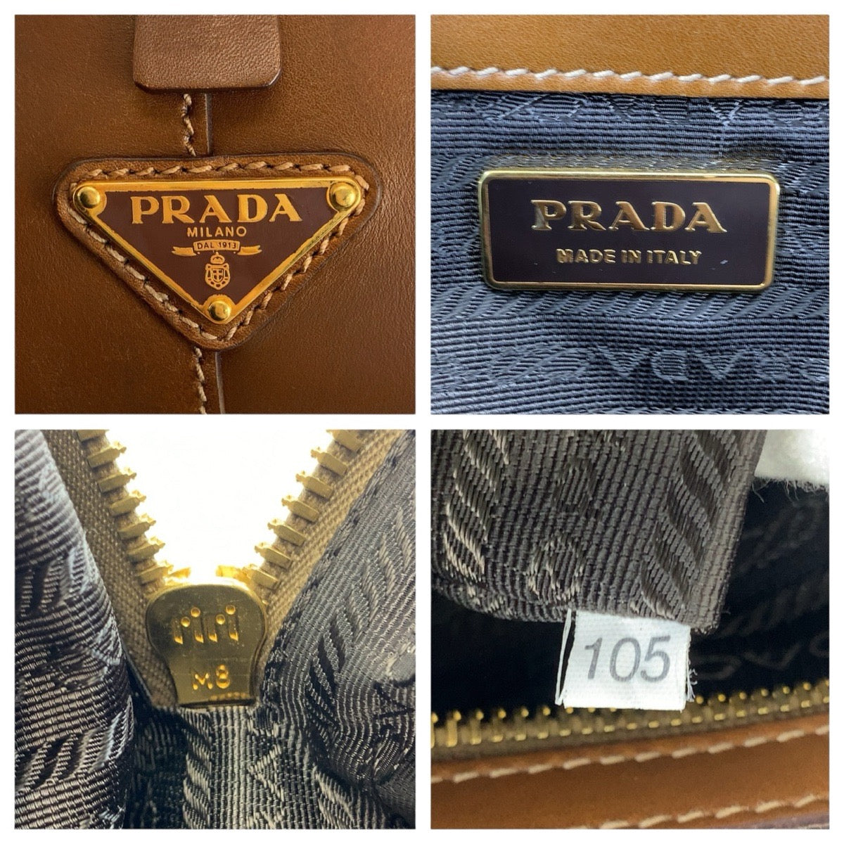 24155
PRADA プラダ 三角ロゴプレート レッド ブラウン ゴールド金具 キャンバス / レザー ハンドバッグ ボーリングバッグ レディース AB44