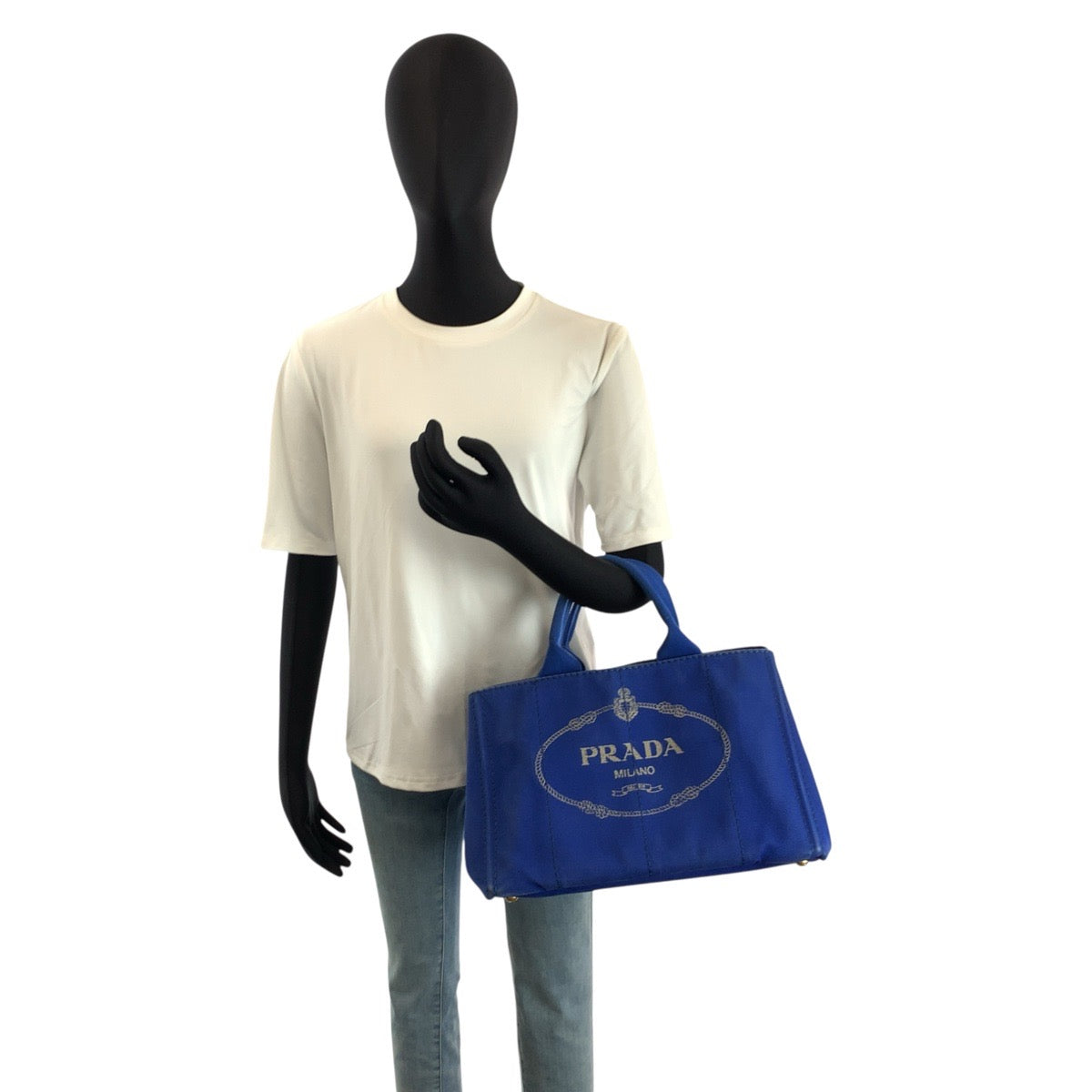 24156
PRADA プラダ カナパトート 三角ロゴプレート ブルー キャンバス トートバッグ ハンドバッグ レディース AB44