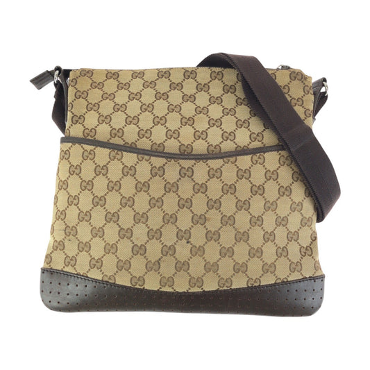 24159
GUCCI グッチ ブラウン ベージュ シルバー金具 GGキャンバス / レザー 145857 ショルダーバッグ メッセンジャーバッグ レディース AB35