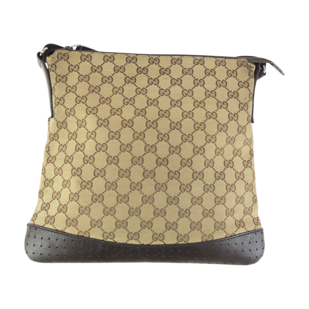 24159
GUCCI グッチ ブラウン ベージュ シルバー金具 GGキャンバス / レザー 145857 ショルダーバッグ メッセンジャーバッグ レディース AB35