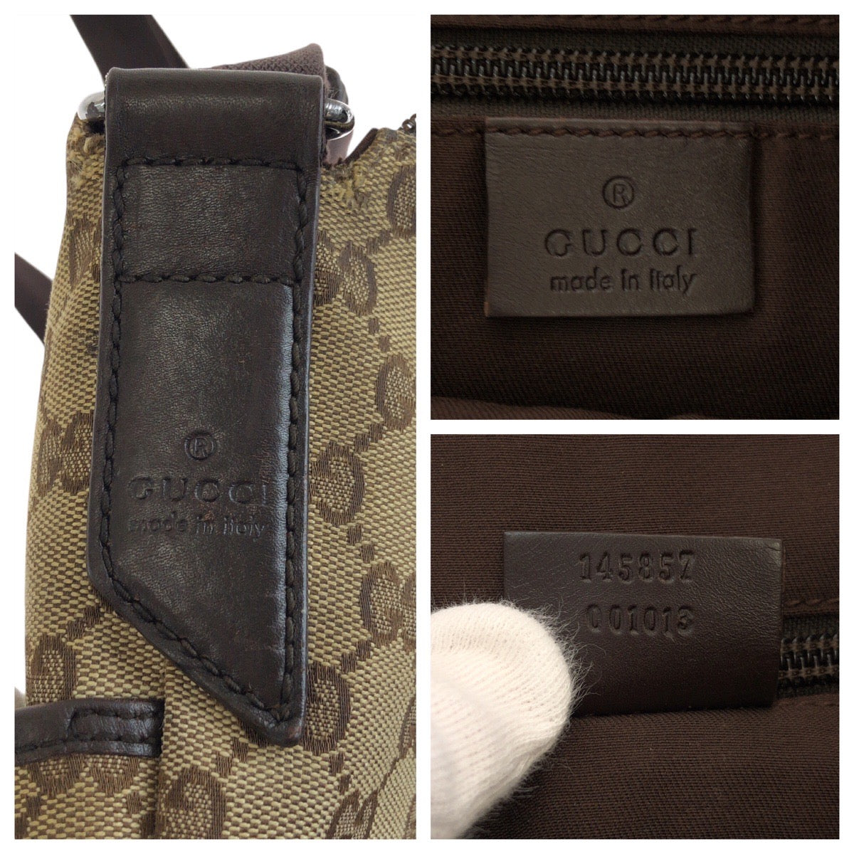 24159
GUCCI グッチ ブラウン ベージュ シルバー金具 GGキャンバス / レザー 145857 ショルダーバッグ メッセンジャーバッグ レディース AB35