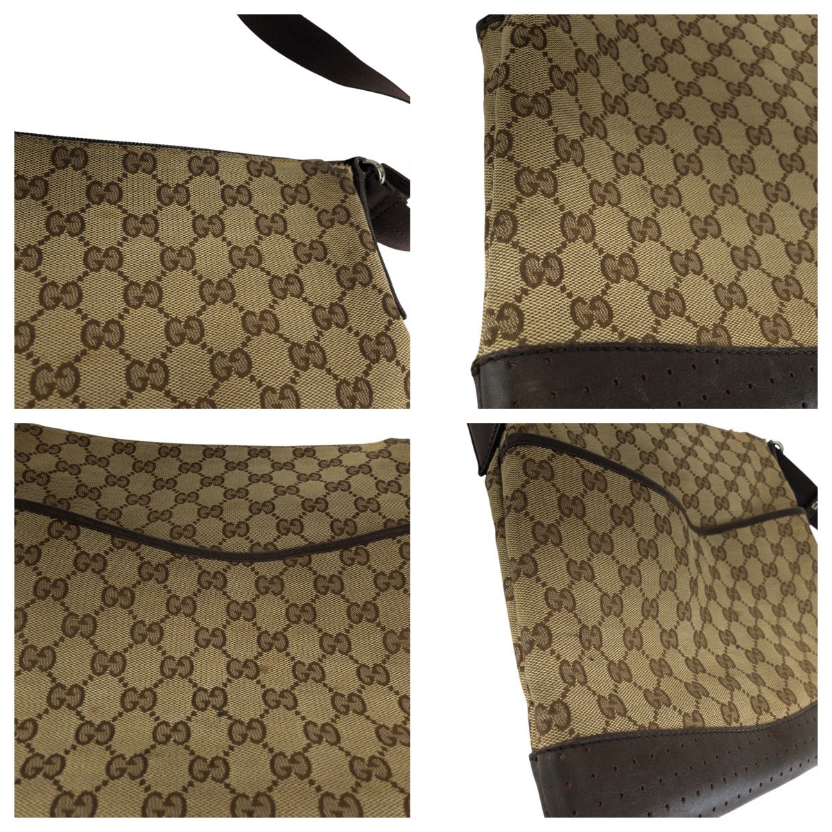24159
GUCCI グッチ ブラウン ベージュ シルバー金具 GGキャンバス / レザー 145857 ショルダーバッグ メッセンジャーバッグ レディース AB35