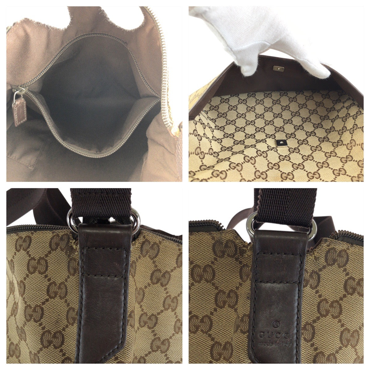 24159
GUCCI グッチ ブラウン ベージュ シルバー金具 GGキャンバス / レザー 145857 ショルダーバッグ メッセンジャーバッグ レディース AB35