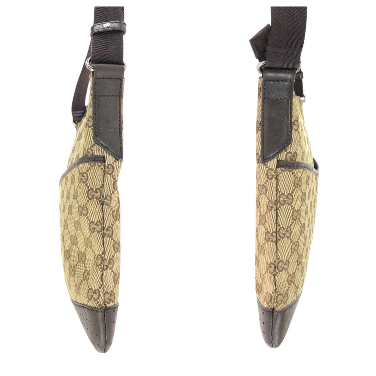 24159
GUCCI グッチ ブラウン ベージュ シルバー金具 GGキャンバス / レザー 145857 ショルダーバッグ メッセンジャーバッグ レディース AB35