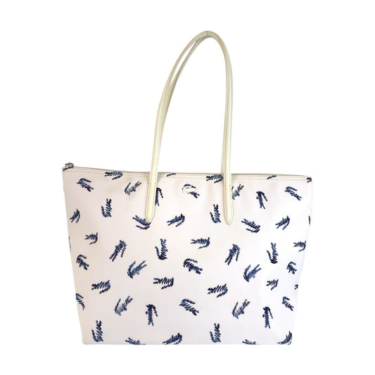 24160
LACOSTE ラコステ ホワイト ブルー PVC トートバッグ ショルダーバッグ レディース ABP3