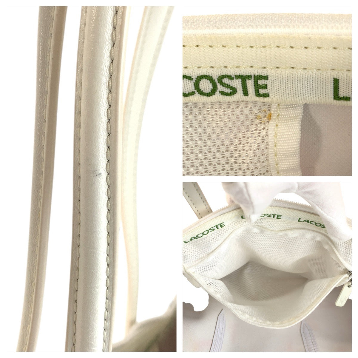 24160
LACOSTE ラコステ ホワイト ブルー PVC トートバッグ ショルダーバッグ レディース ABP3