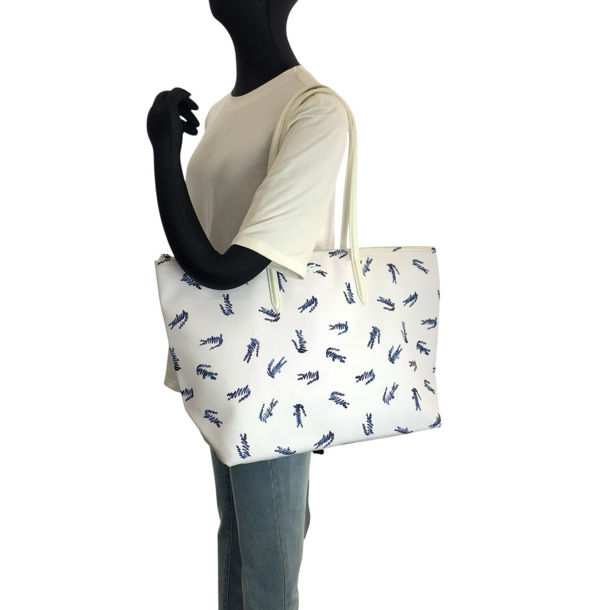 24160
LACOSTE ラコステ ホワイト ブルー PVC トートバッグ ショルダーバッグ レディース ABP3