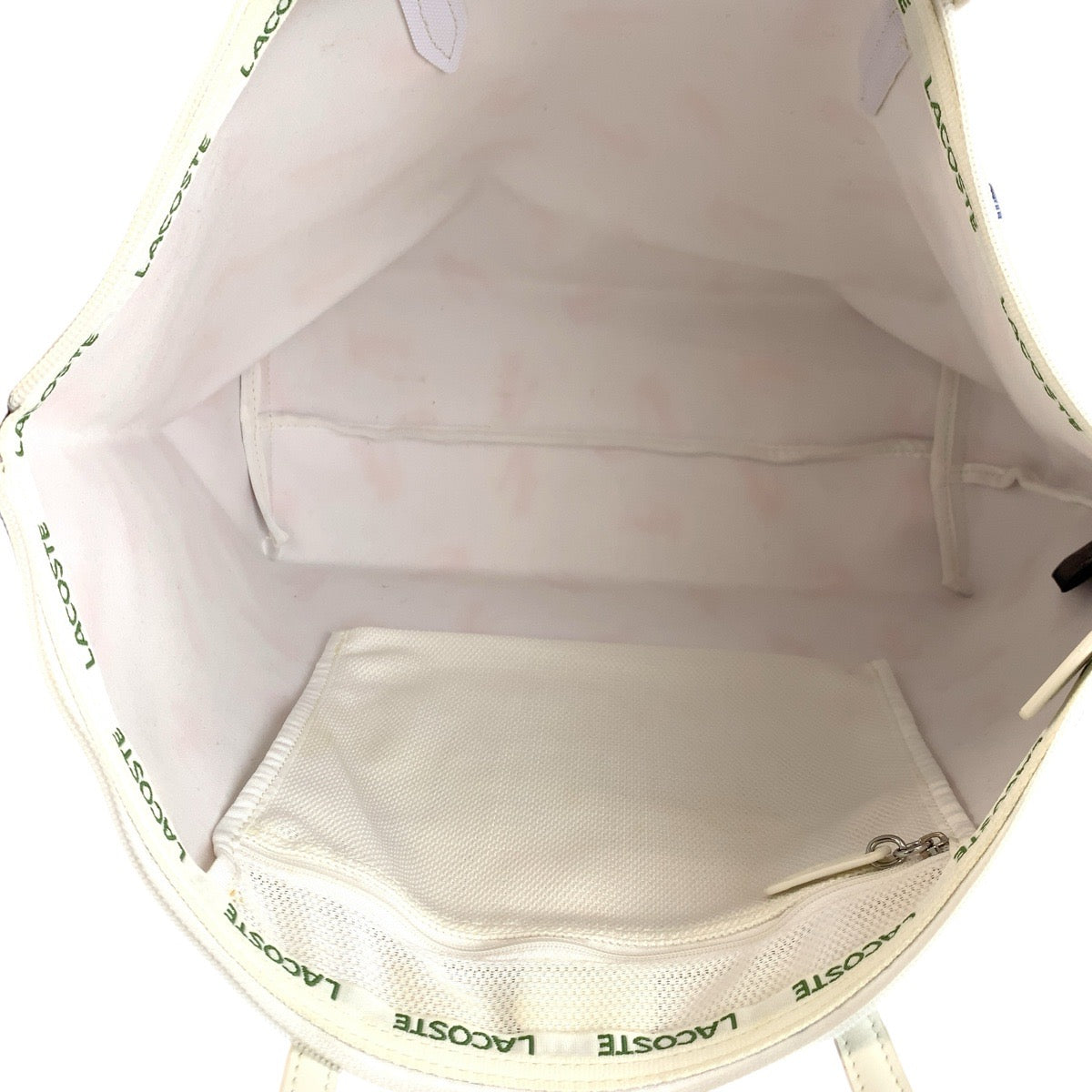 24160
LACOSTE ラコステ ホワイト ブルー PVC トートバッグ ショルダーバッグ レディース ABP3