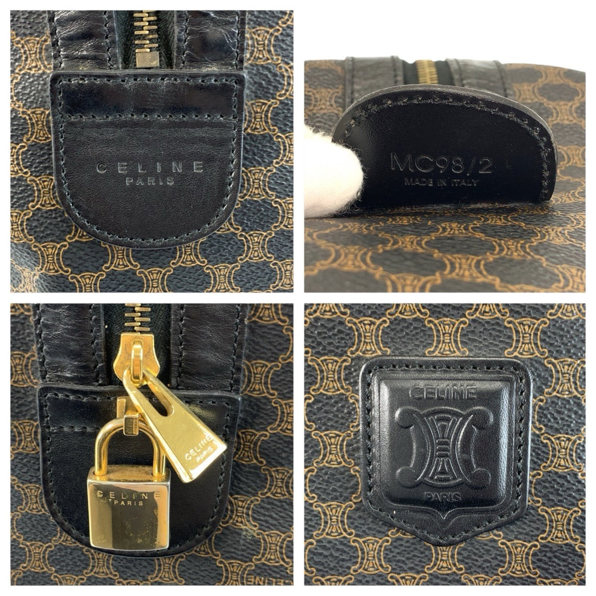 24161
CELINE セリーヌ ヴィンテージ マカダム ブラウン ブラック ゴールド金具 PVC MC98/2 ボストンバッグ ハンドバッグ レディース ABP44