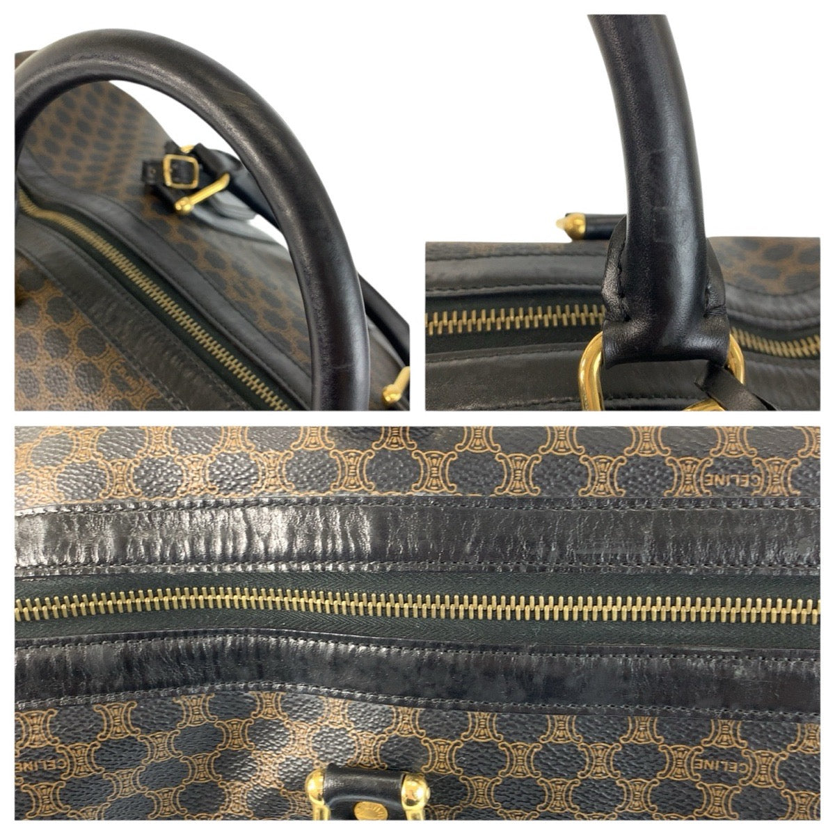 24161
CELINE セリーヌ ヴィンテージ マカダム ブラウン ブラック ゴールド金具 PVC MC98/2 ボストンバッグ ハンドバッグ レディース ABP44