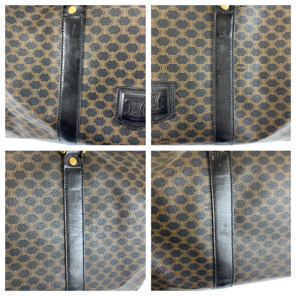 24161
CELINE セリーヌ ヴィンテージ マカダム ブラウン ブラック ゴールド金具 PVC MC98/2 ボストンバッグ ハンドバッグ レディース ABP44