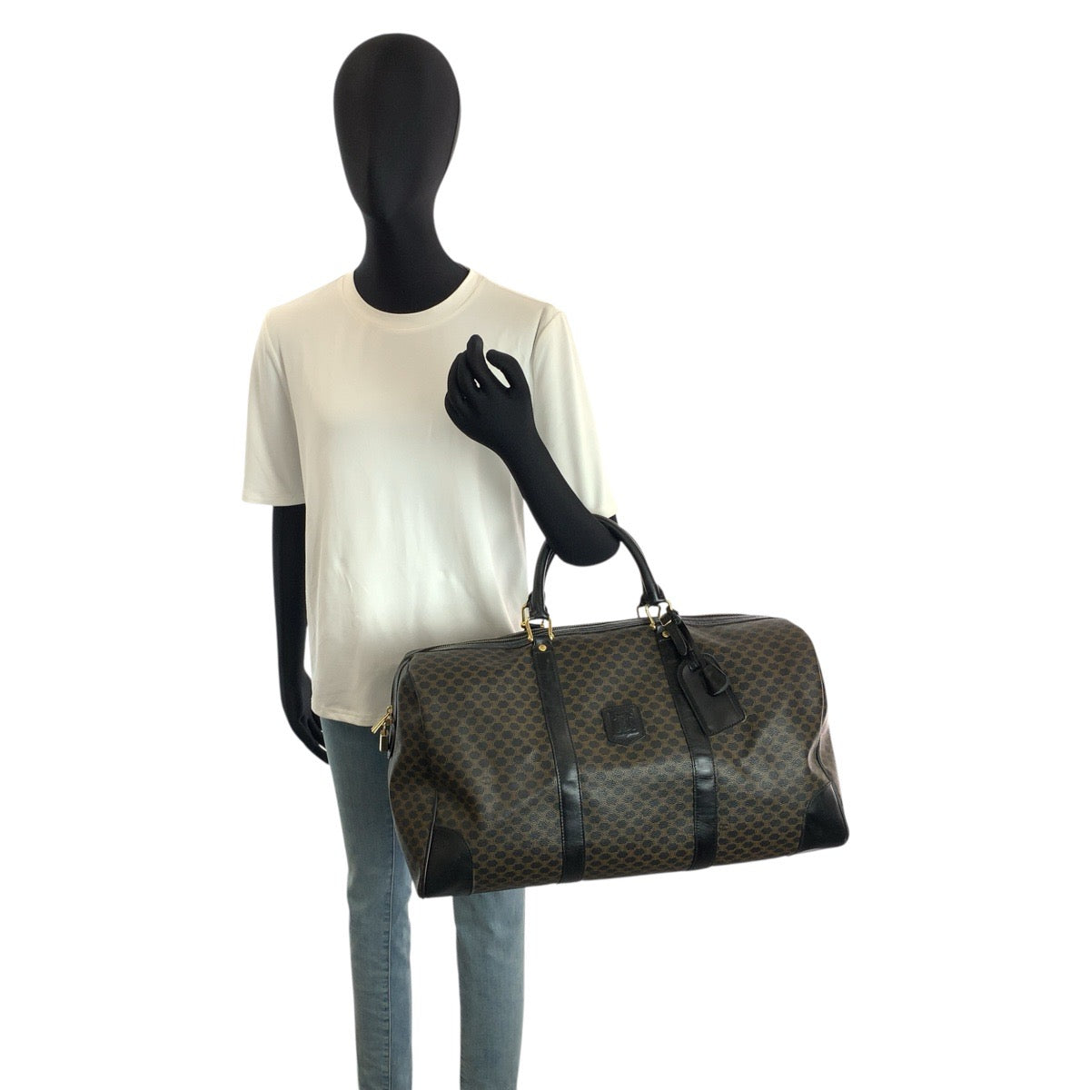24161
CELINE セリーヌ ヴィンテージ マカダム ブラウン ブラック ゴールド金具 PVC MC98/2 ボストンバッグ ハンドバッグ レディース ABP44