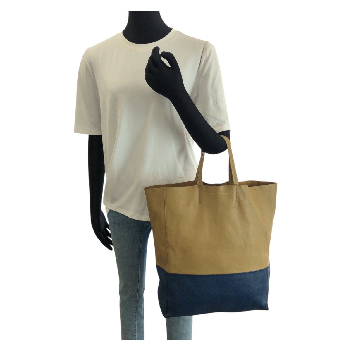 24162
CELINE セリーヌ ホリゾンタル カバ バイカラー ベージュ ブルー ゴールド金具 レザー トートバッグ 男女兼用 レディース AB35