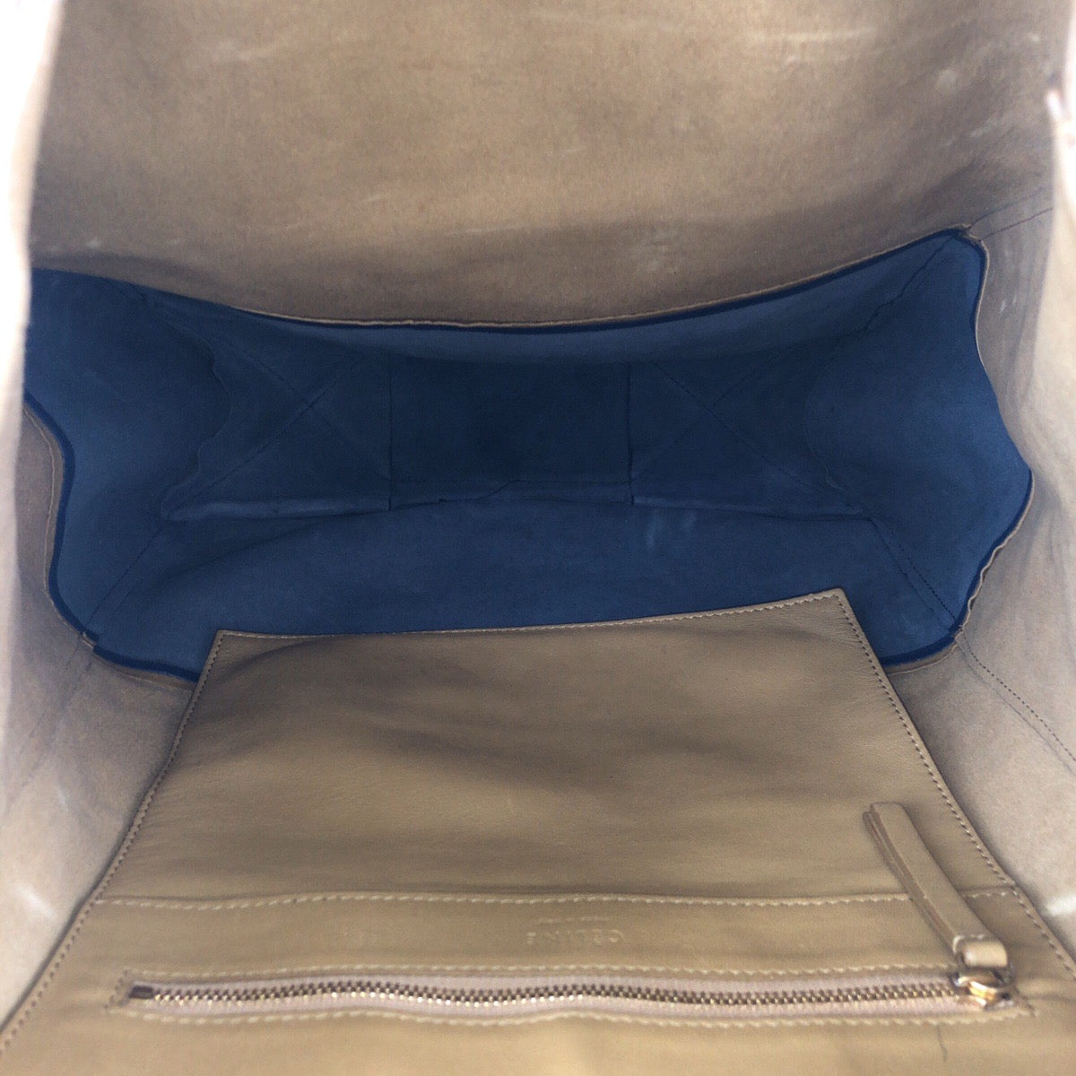 24162
CELINE セリーヌ ホリゾンタル カバ バイカラー ベージュ ブルー ゴールド金具 レザー トートバッグ 男女兼用 レディース AB35