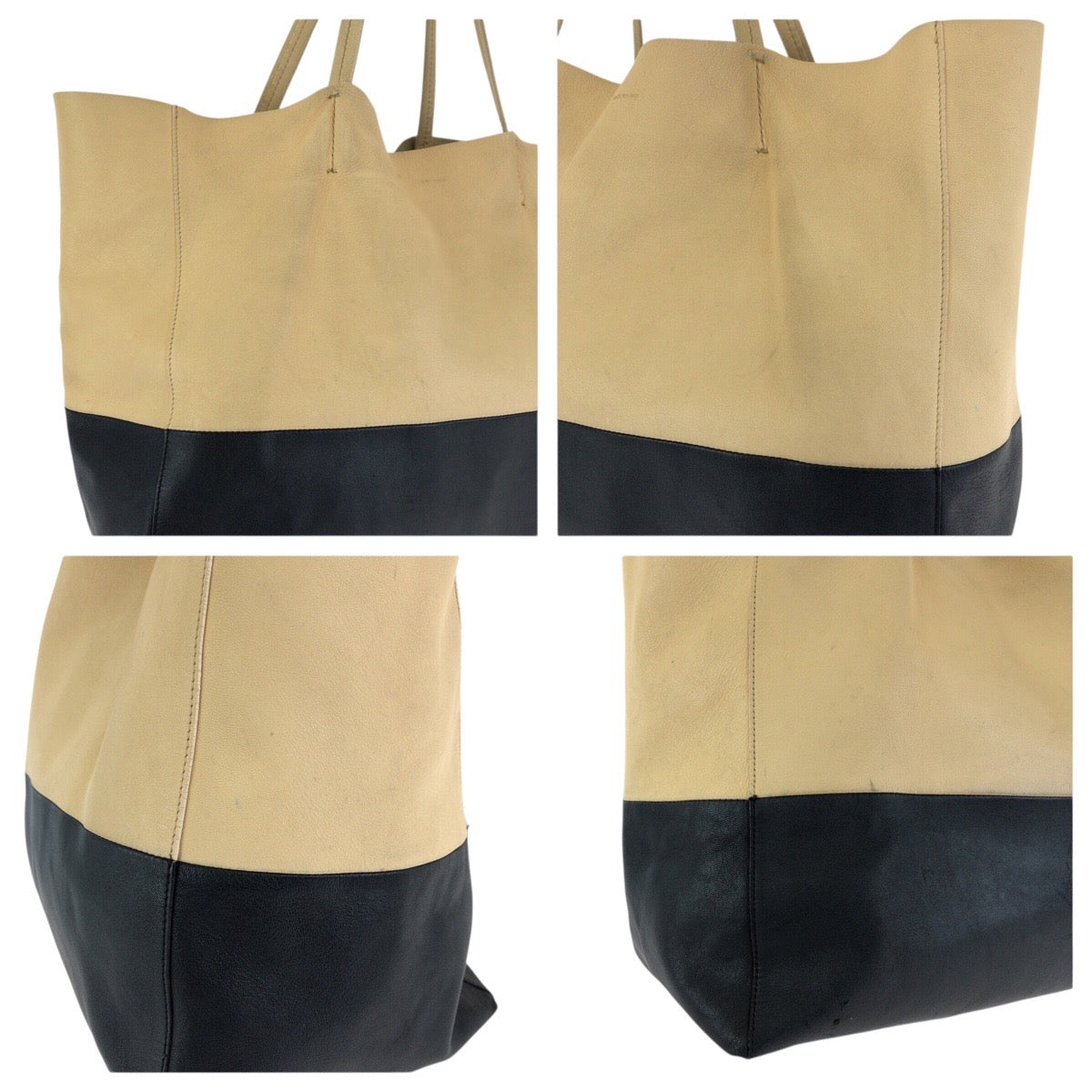 24163
CELINE セリーヌ ホリゾンタル カバ バイカラー ベージュ ブラック ゴールド金具 レザー トートバッグ ショルダーバッグ レディース AB35