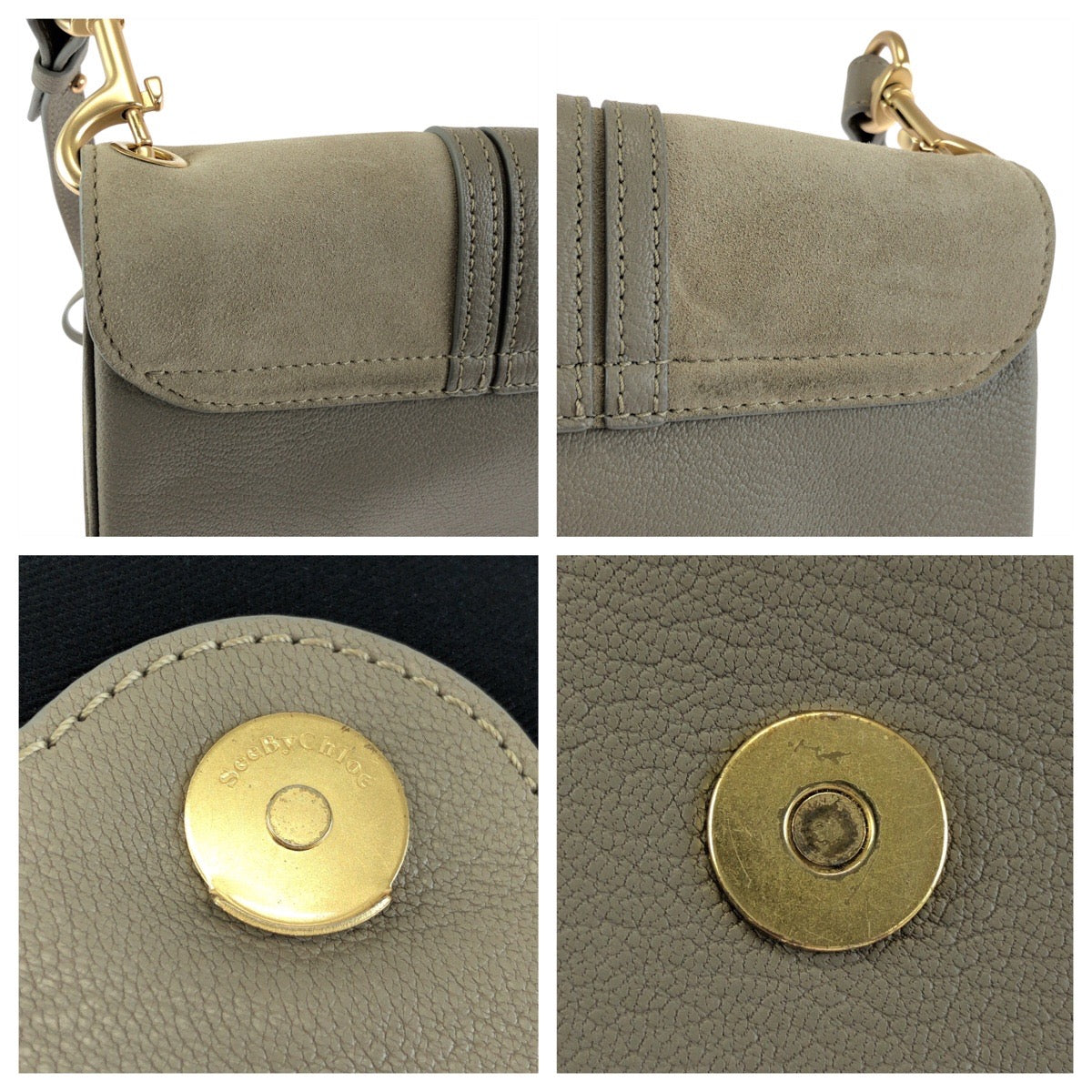 24164
SEE BY CHLOE シーバイクロエ グレー ゴールド金具 レザー 03 17 76 65 ショルダーバッグ ハンドバッッグ レディース A28