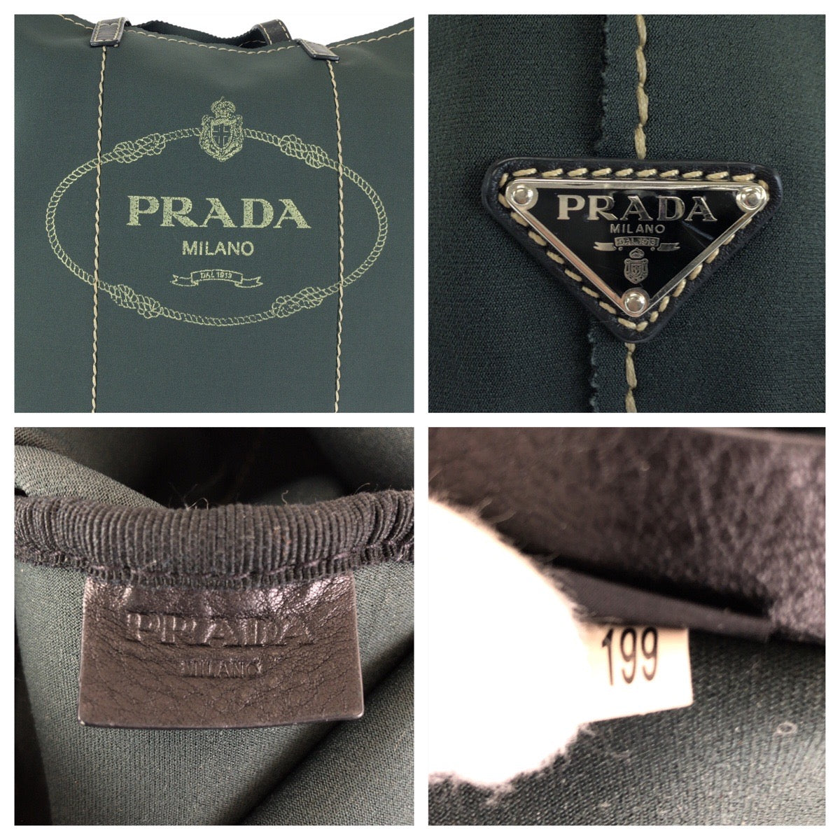24166
PRADA プラダ 三角ロゴプレート カーキ グリーン シルバー金具 レザー / ネオプレーン トートバッグ ショルダーバッグ レディース ABP35