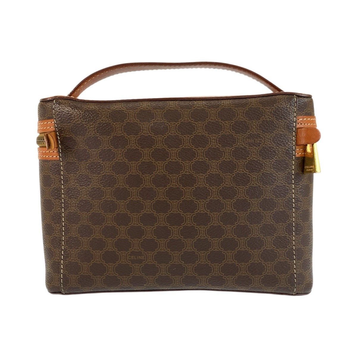 24167
CELINE セリーヌ ヴィンテージ マカダム ブラウン ゴールド金具 PVC / レザー M95 ハンドバッグ バニティバッグ レディース ABP30