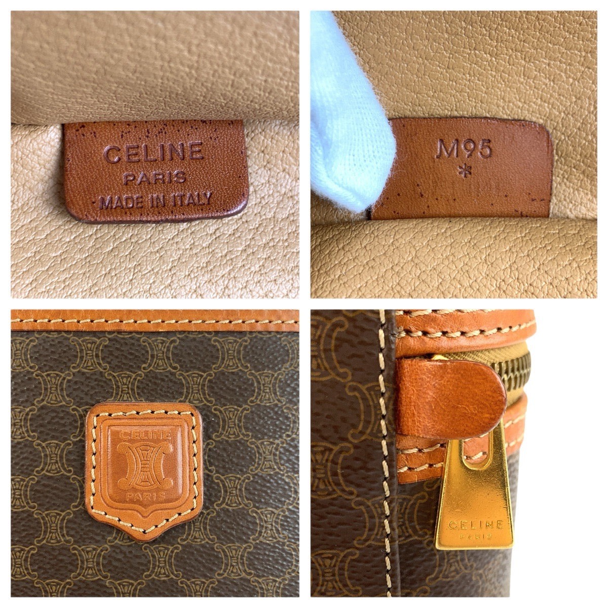 24167
CELINE セリーヌ ヴィンテージ マカダム ブラウン ゴールド金具 PVC / レザー M95 ハンドバッグ バニティバッグ レディース ABP30
