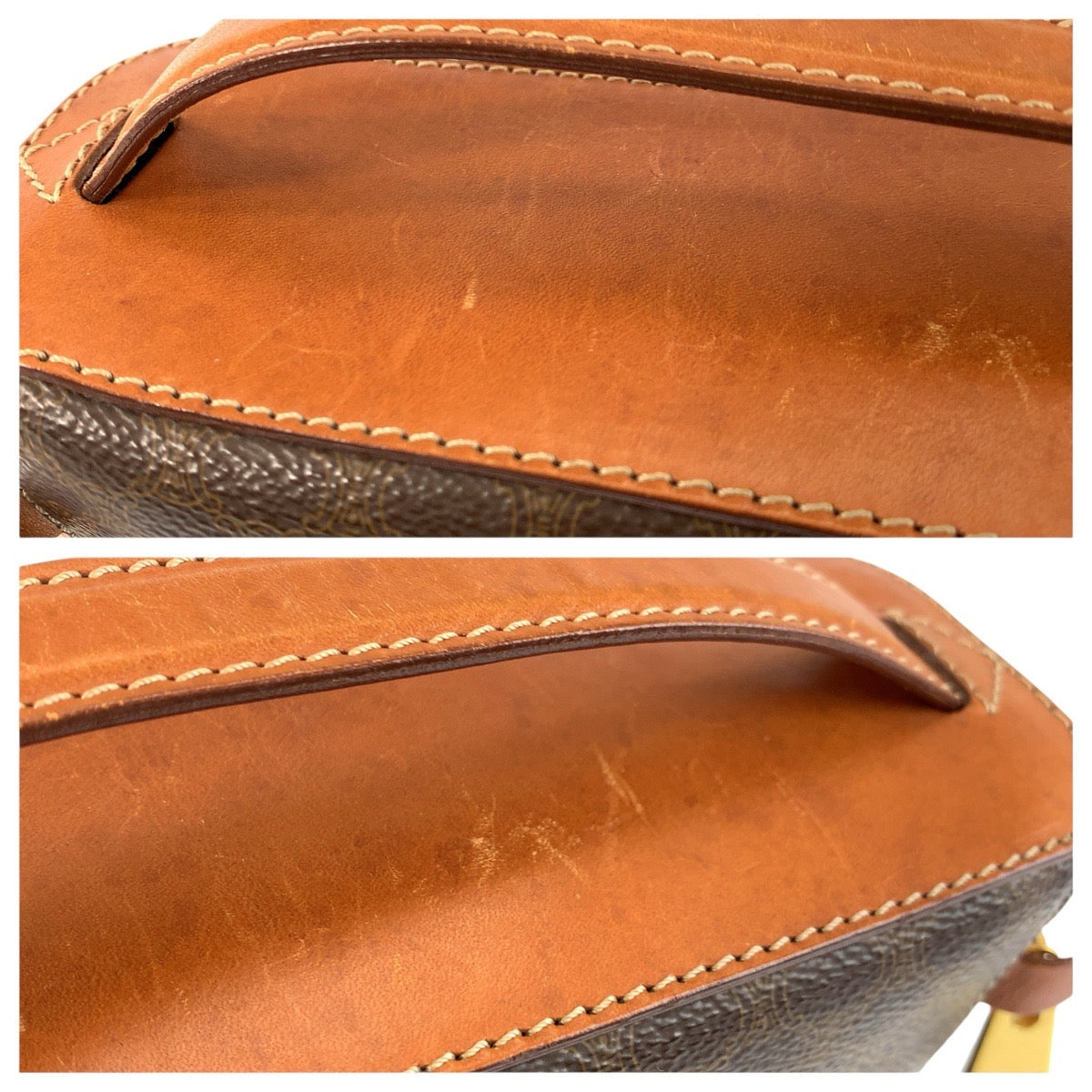 24167
CELINE セリーヌ ヴィンテージ マカダム ブラウン ゴールド金具 PVC / レザー M95 ハンドバッグ バニティバッグ レディース ABP30