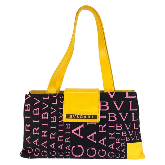 24168
BVLGARI ブルガリ ロゴマニア ブラック イエロー ピンク キャンバス / レザー ショルダーバッグ トートバッグ レディース A35