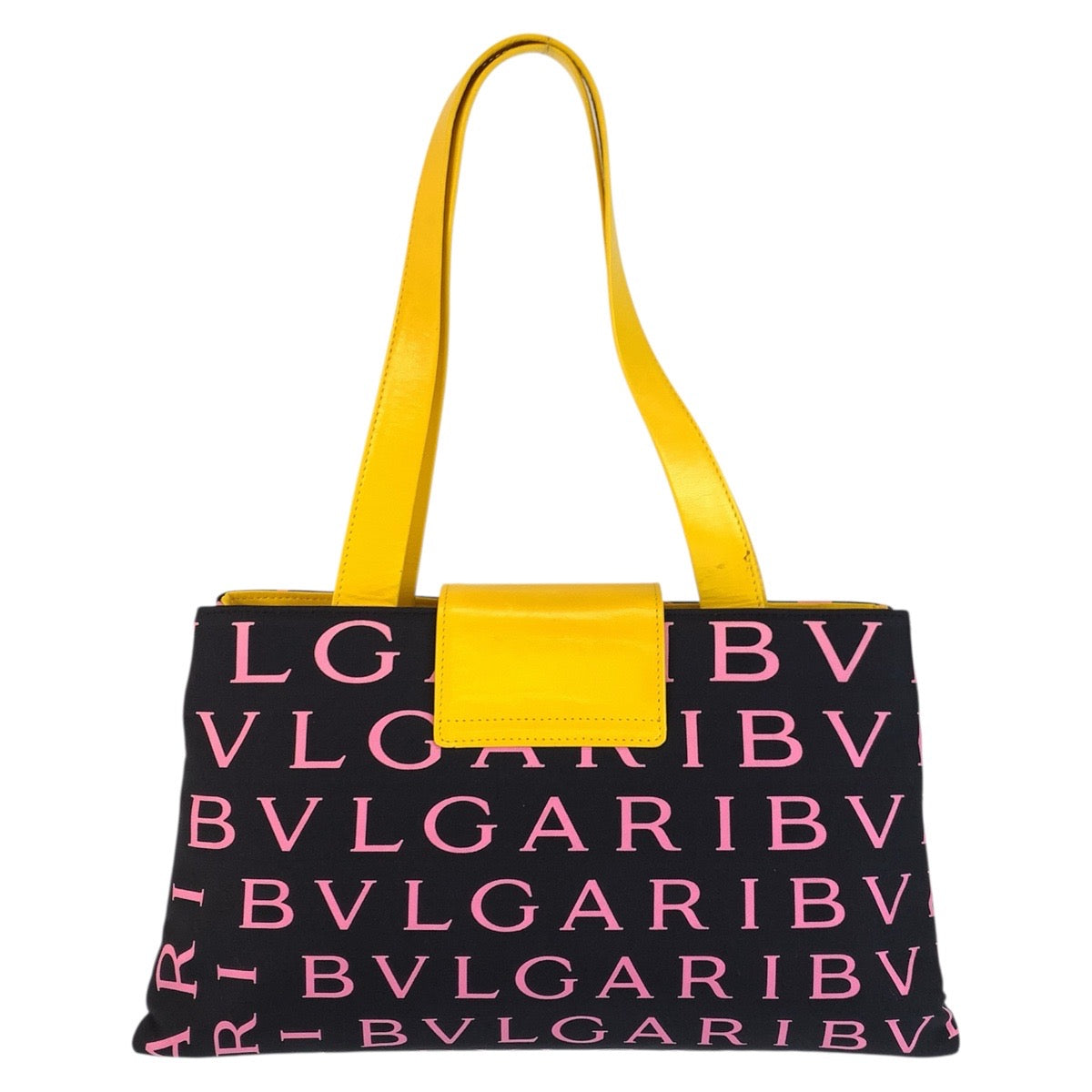24168
BVLGARI ブルガリ ロゴマニア ブラック イエロー ピンク キャンバス / レザー ショルダーバッグ トートバッグ レディース A35