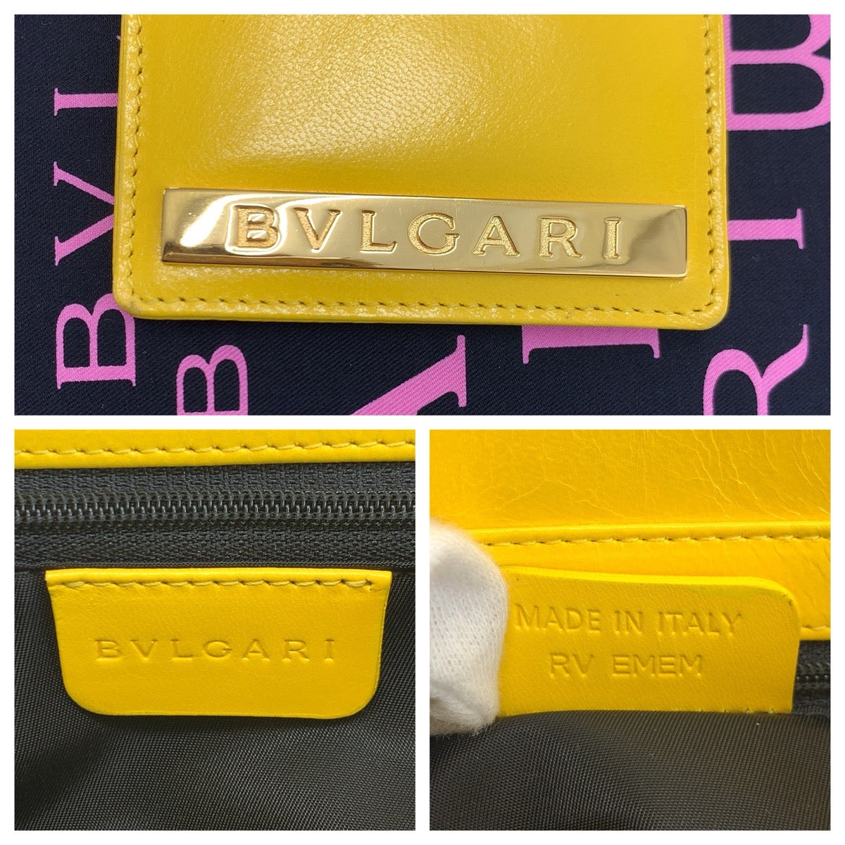 24168
BVLGARI ブルガリ ロゴマニア ブラック イエロー ピンク キャンバス / レザー ショルダーバッグ トートバッグ レディース A35