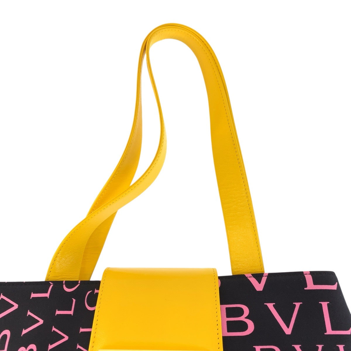 24168
BVLGARI ブルガリ ロゴマニア ブラック イエロー ピンク キャンバス / レザー ショルダーバッグ トートバッグ レディース A35