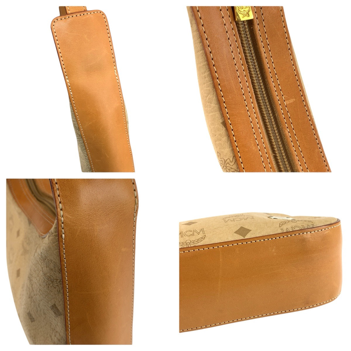 24170
MCM エム シー エム ヴィセトス ベージュ ブラウン ゴールド金具 レザー ショルダーバッグ レディース ABP30