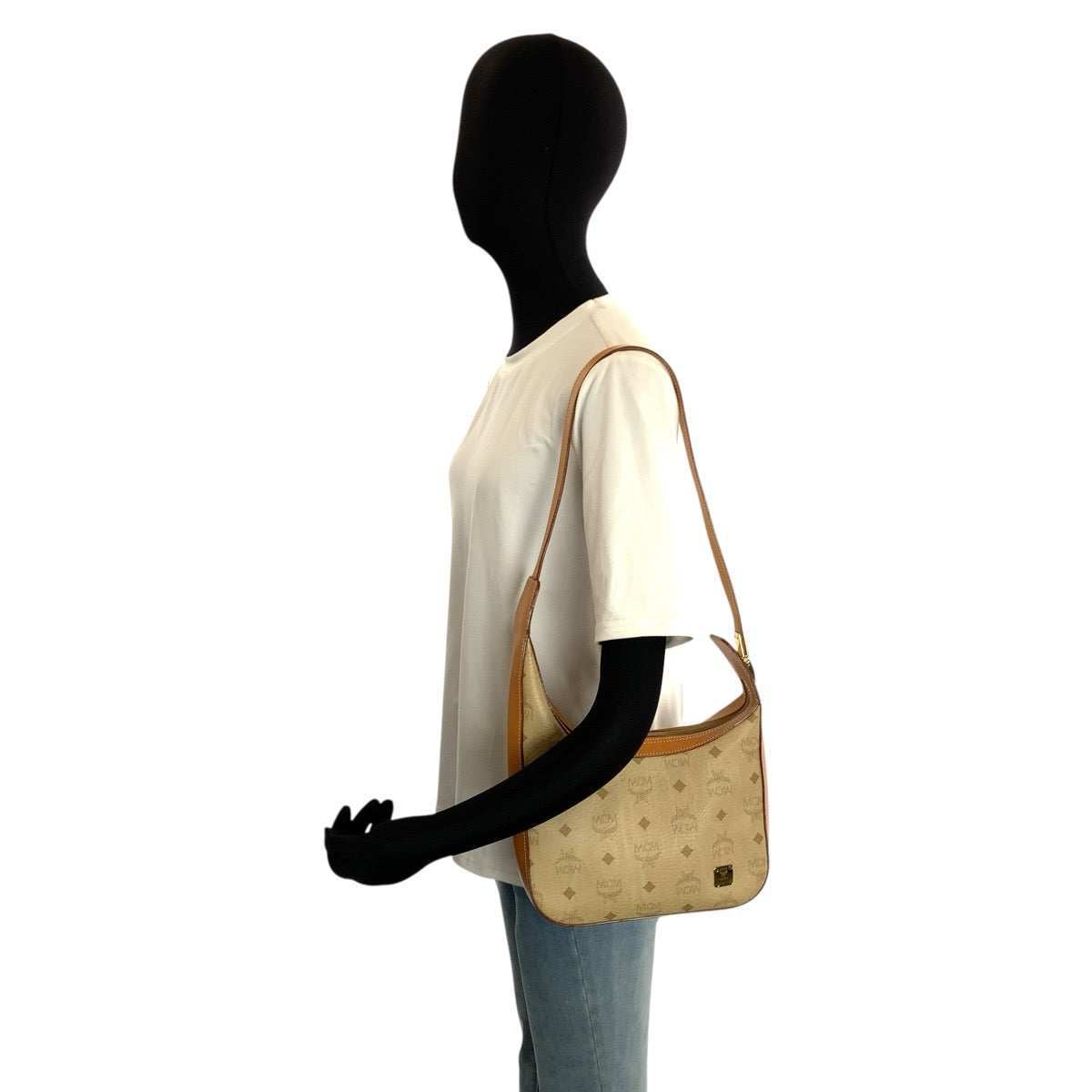 24170
MCM エム シー エム ヴィセトス ベージュ ブラウン ゴールド金具 レザー ショルダーバッグ レディース ABP30
