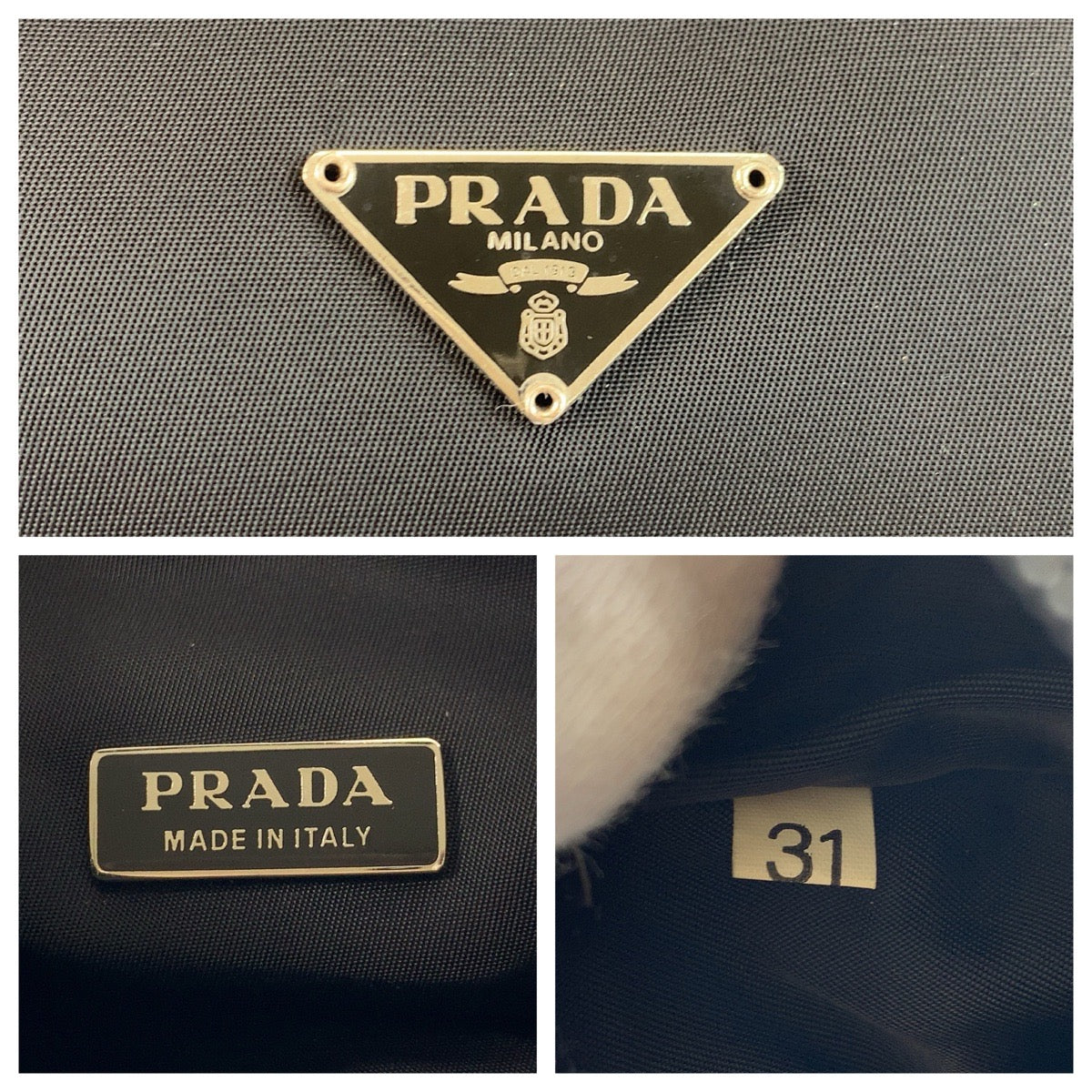 24171
PRADA プラダ テスート 三角ロゴプレート ブラック 黒 シルバー金具 ナイロン ハンドバッグ アクセサリーポーチ レディース A44