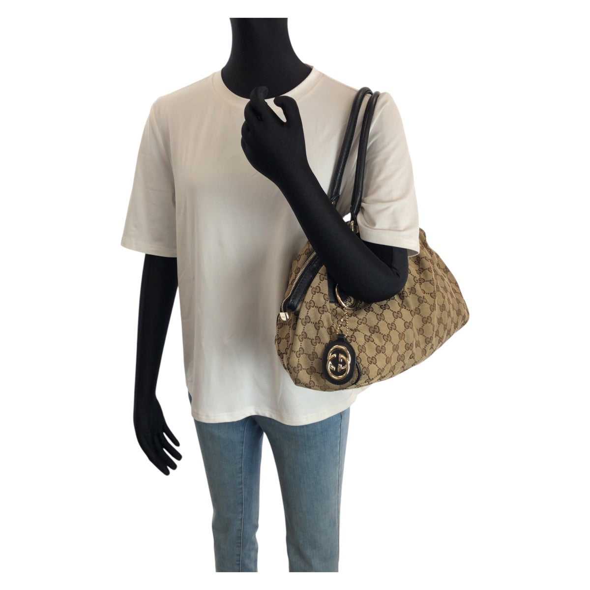 24172
GUCCI グッチ スーキー ２way ベージュ ブラック ゴールド金具 GGキャンバス / レザー 223974 ショルダーバッグ トートバッグ レディース ABP44