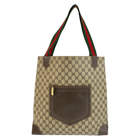 24175
GUCCI グッチ ヴィンテージ シェリーライン ベージュ ブラウン ゴールド金具 GGスプリームキャンバス / レザー トートバッグ ショルダーバッグ レディース AB23
