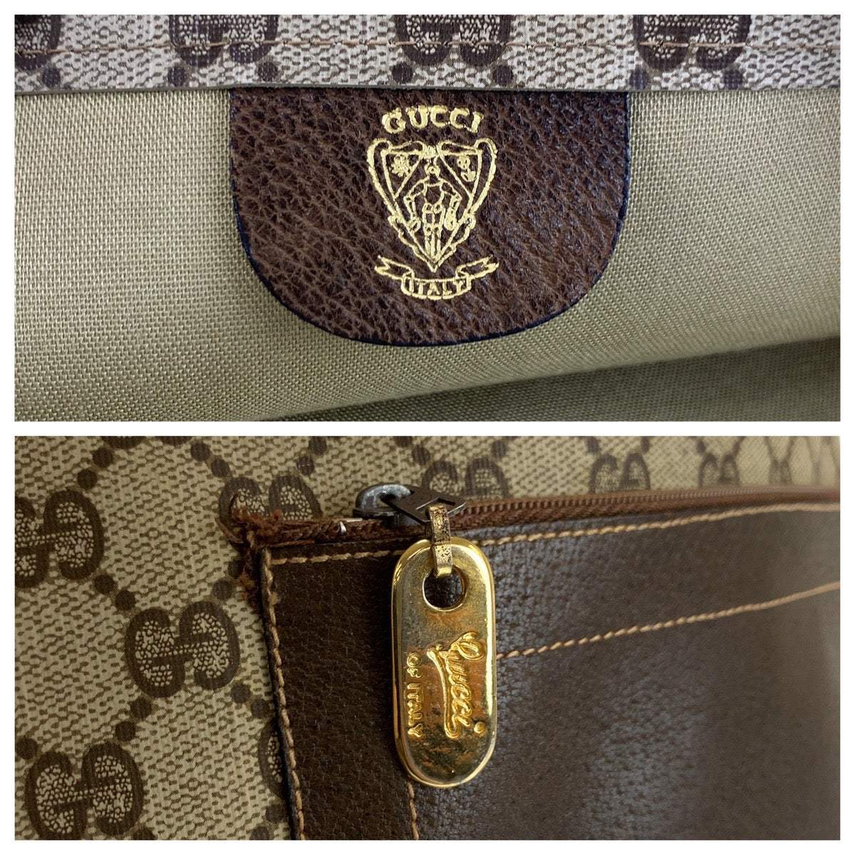24175
GUCCI Vintage Sherry Line Beige Brown Gold Hardware GG Supreme Canvas / Leather Tote Bag Shoulder Bag Ladies AB23