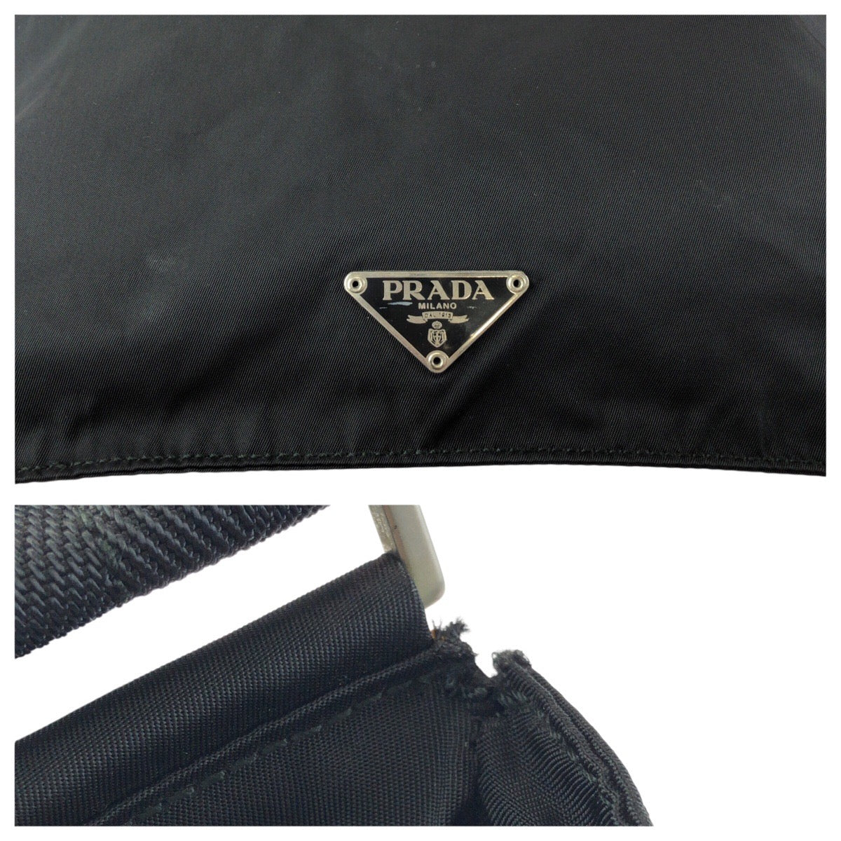 24179
PRADA プラダ テスート 三角ロゴプレート ブラック 黒 シルバー金具 ナイロン ショルダーバッグ レディース ABP35