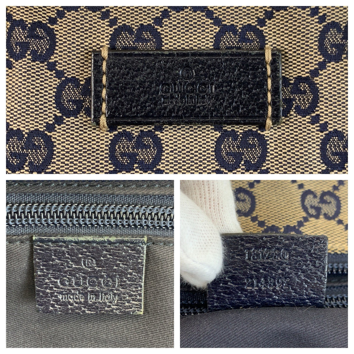 24180
GUCCI グッチ シェリーライン グレー ネイビー GGキャンバス / レザー 131230 トートバッグ ショルダーバッグ レディース ABP35