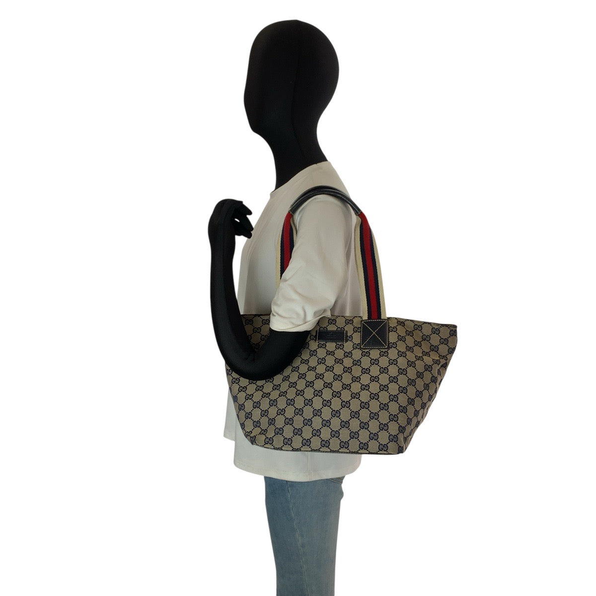 24180
GUCCI グッチ シェリーライン グレー ネイビー GGキャンバス / レザー 131230 トートバッグ ショルダーバッグ レディース ABP35