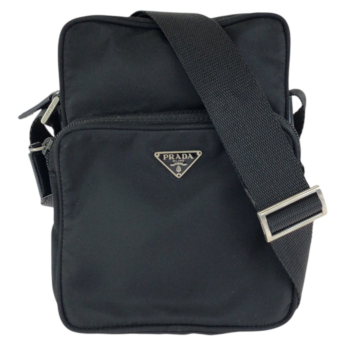 24181
PRADA プラダ テスート 三角ロゴプレート ブラック 黒 シルバー金具 ナイロン ショルダーバッグ ポシェット レディース ABP35